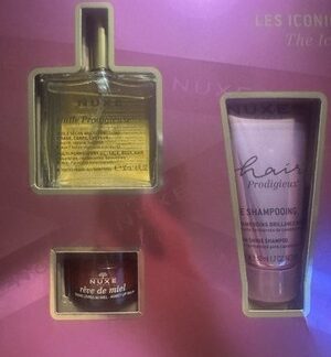 NUXE Geschenkset Les Iconiques Öl 50ml + Shampoo 50ml + Lippenbalsam 15 Ml Neu